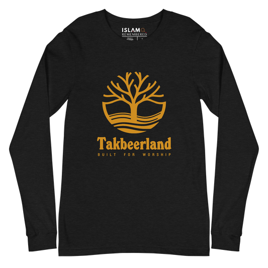 ADULT Long Sleeve Shirt - TAKBEERLAND FULL LOGO (Centered/Large) - Gold