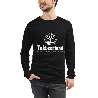 ADULT Long Sleeve Shirt - TAKBEERLAND FULL LOGO (Centered/Medium) - White