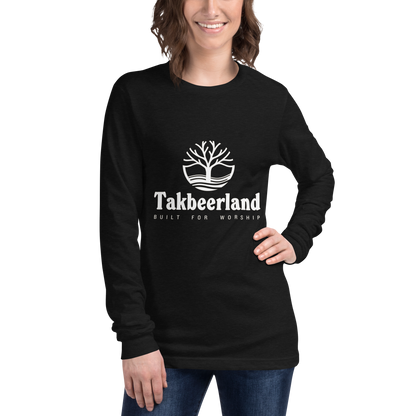 ADULT Long Sleeve Shirt - TAKBEERLAND FULL LOGO (Centered/Medium) - White