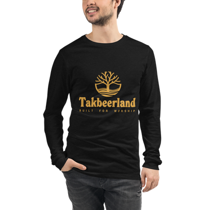 ADULT Long Sleeve Shirt - TAKBEERLAND FULL LOGO (Centered/Medium) - Gold