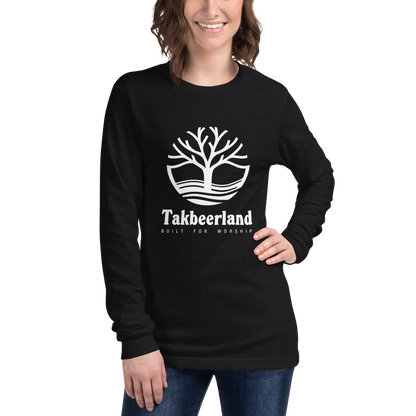 ADULT Long Sleeve Shirt - TAKBEERLAND FULL LOGO (Centered/Large) - White