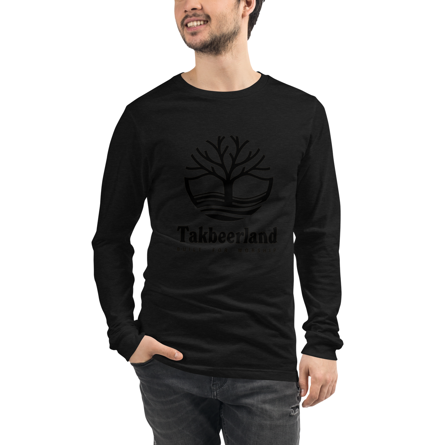 ADULT Long Sleeve Shirt - TAKBEERLAND FULL LOGO (Centered/Large) - Black