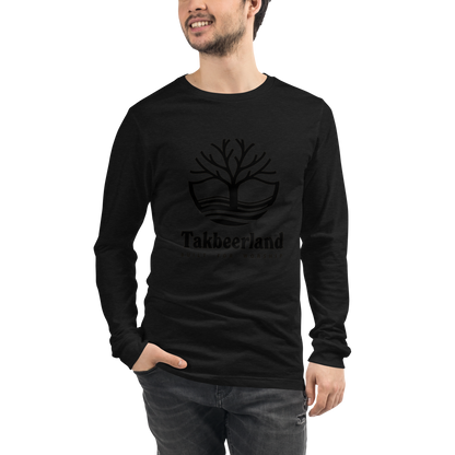 ADULT Long Sleeve Shirt - TAKBEERLAND FULL LOGO (Centered/Large) - Black