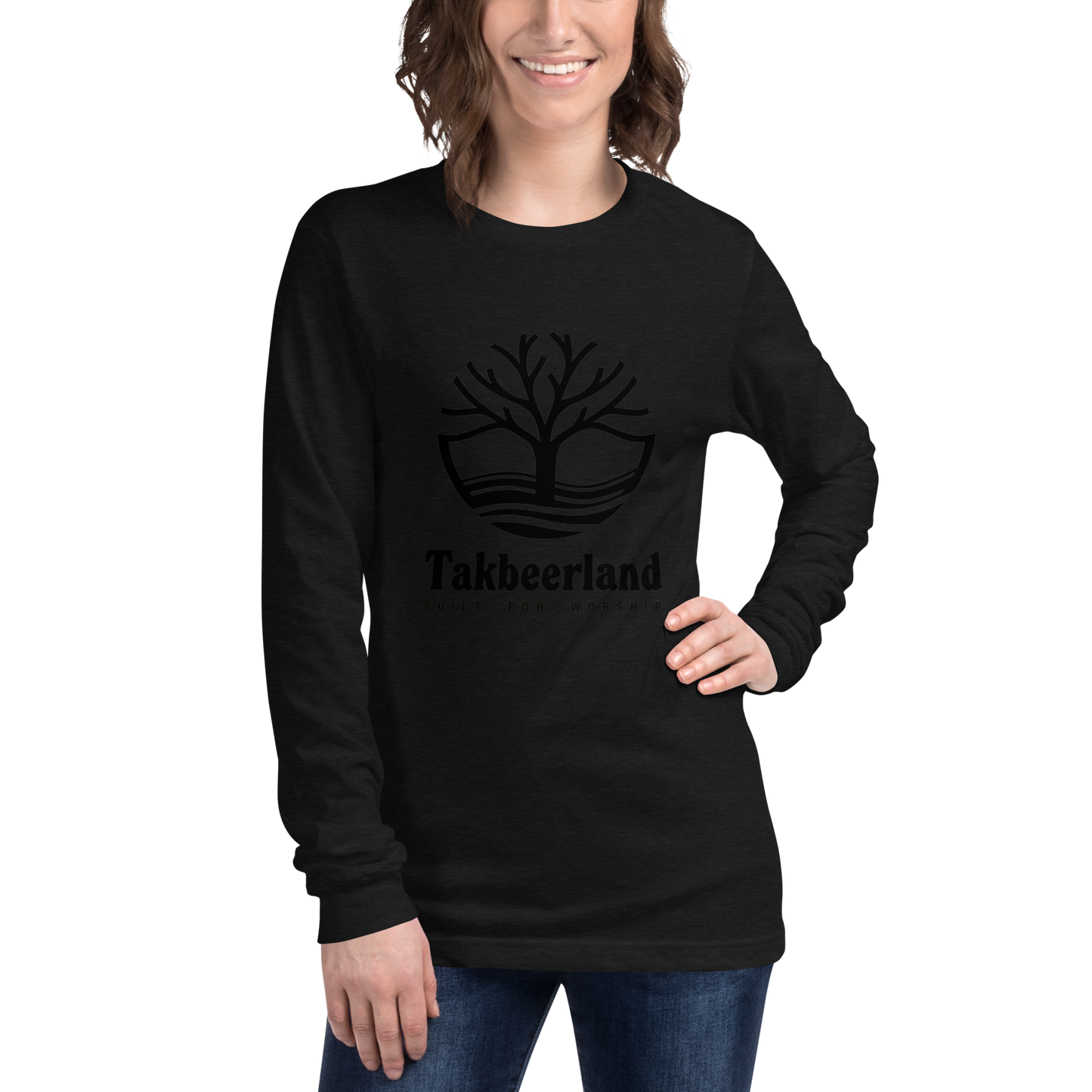 ADULT Long Sleeve Shirt - TAKBEERLAND FULL LOGO (Centered/Large) - Black