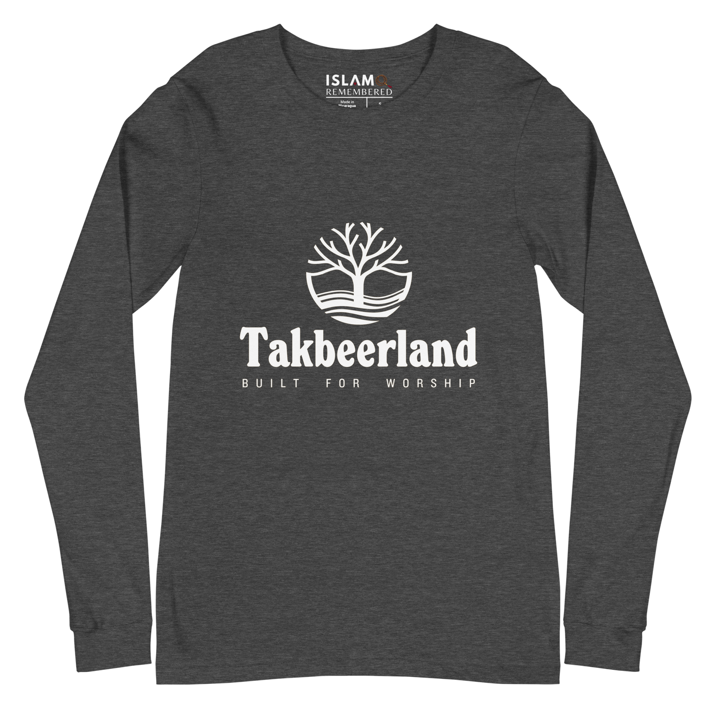 ADULT Long Sleeve Shirt - TAKBEERLAND FULL LOGO (Centered/Medium) - White