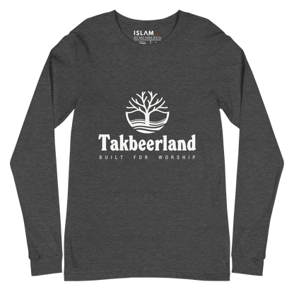 ADULT Long Sleeve Shirt - TAKBEERLAND FULL LOGO (Centered/Medium) - White