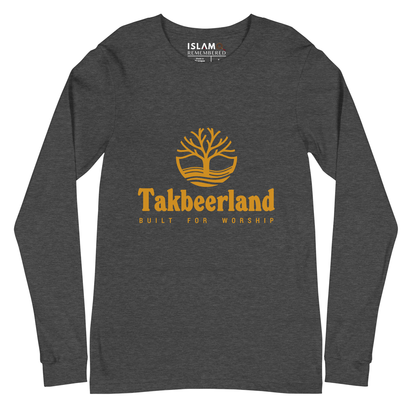 ADULT Long Sleeve Shirt - TAKBEERLAND FULL LOGO (Centered/Medium) - Gold