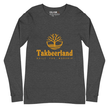 ADULT Long Sleeve Shirt - TAKBEERLAND FULL LOGO (Centered/Medium) - Gold