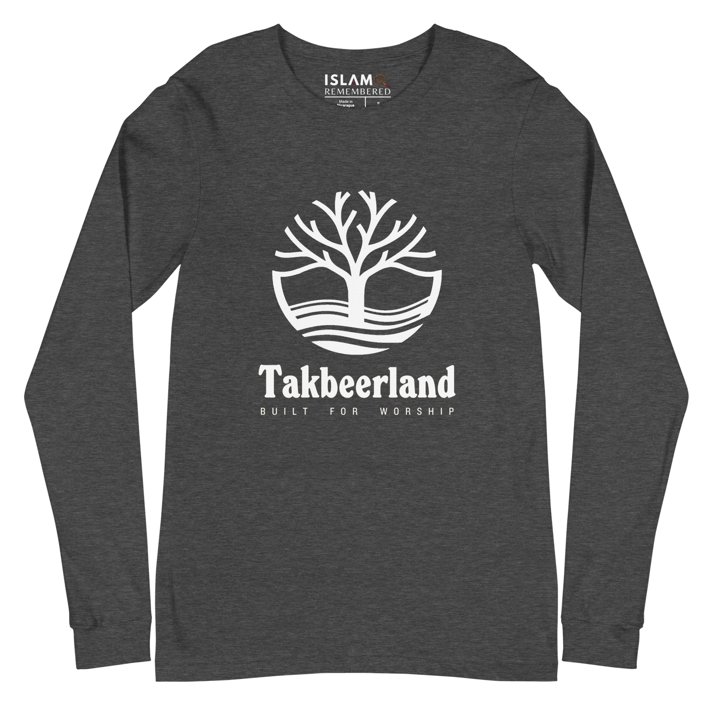 ADULT Long Sleeve Shirt - TAKBEERLAND FULL LOGO (Centered/Large) - White