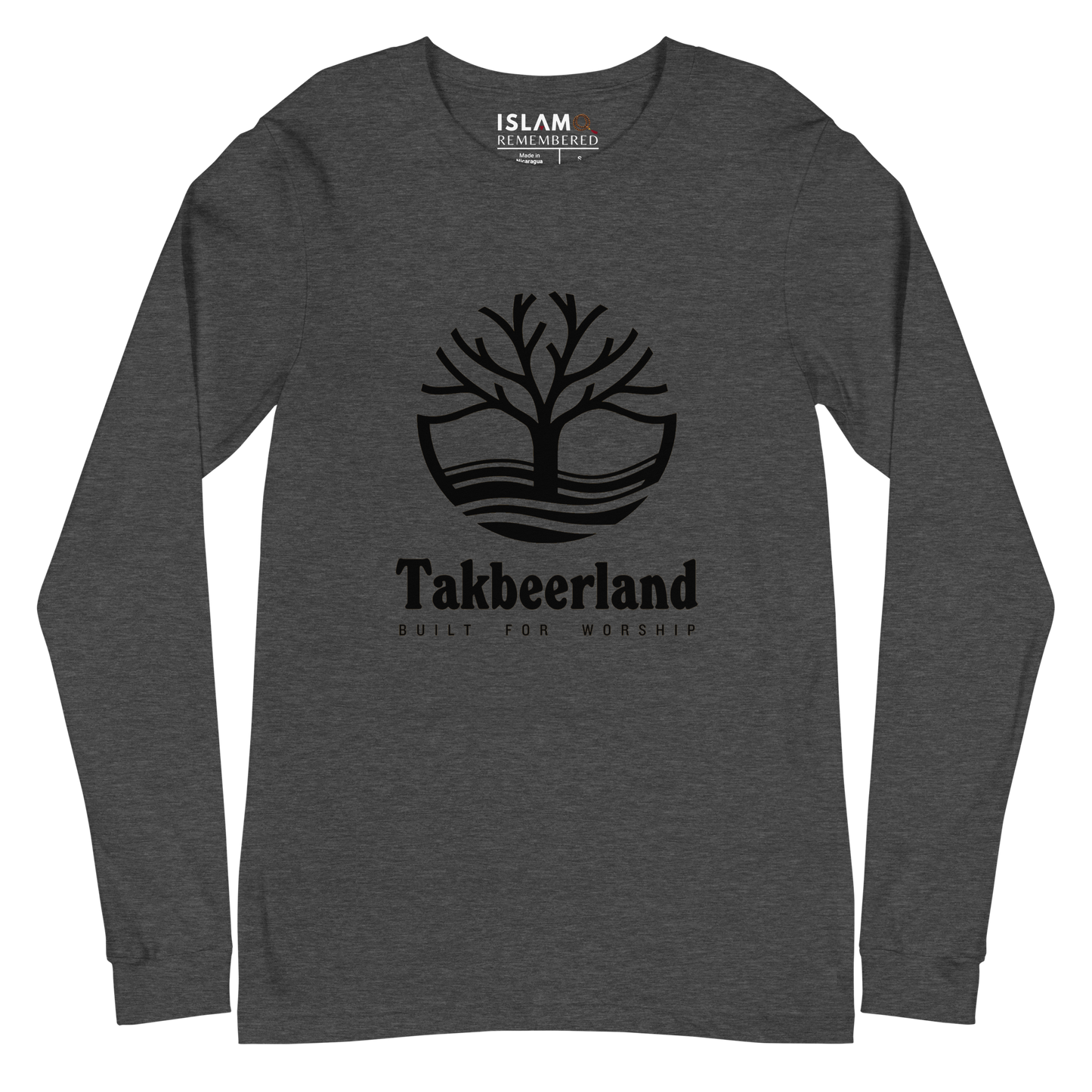 ADULT Long Sleeve Shirt - TAKBEERLAND FULL LOGO (Centered/Large) - Black