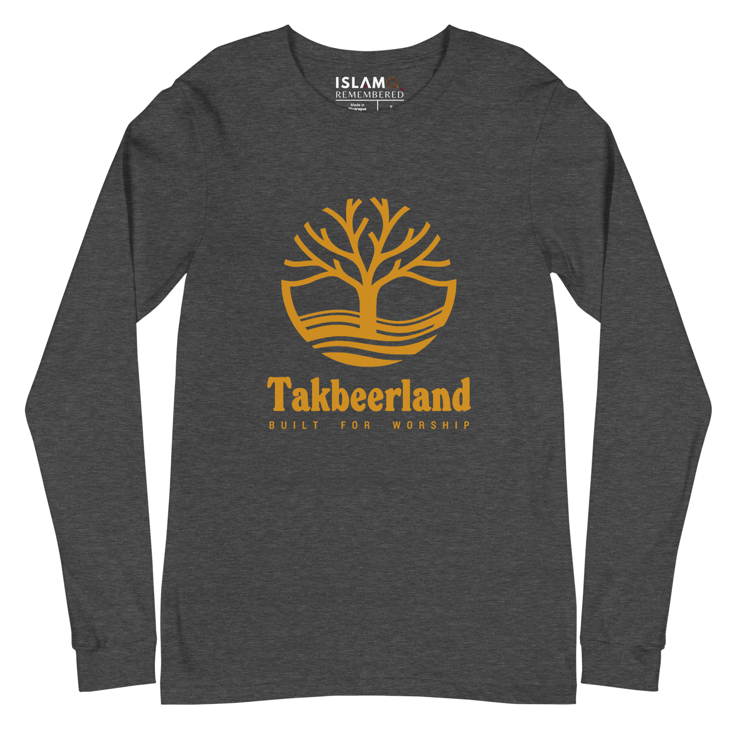 ADULT Long Sleeve Shirt - TAKBEERLAND FULL LOGO (Centered/Large) - Gold