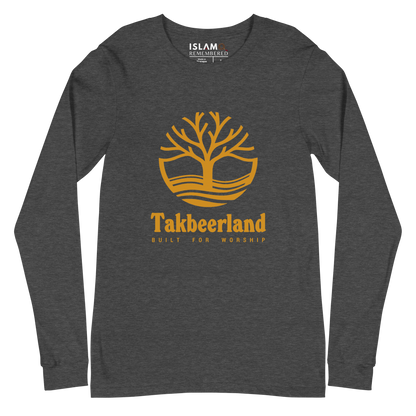 ADULT Long Sleeve Shirt - TAKBEERLAND FULL LOGO (Centered/Large) - Gold