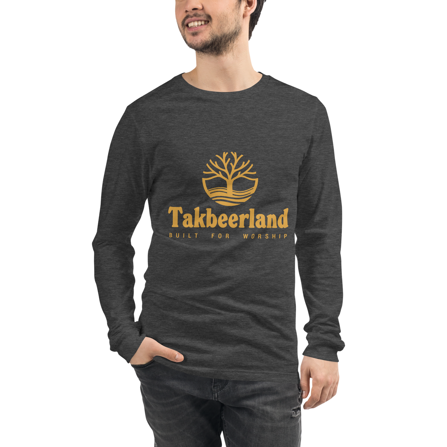 ADULT Long Sleeve Shirt - TAKBEERLAND FULL LOGO (Centered/Medium) - Gold