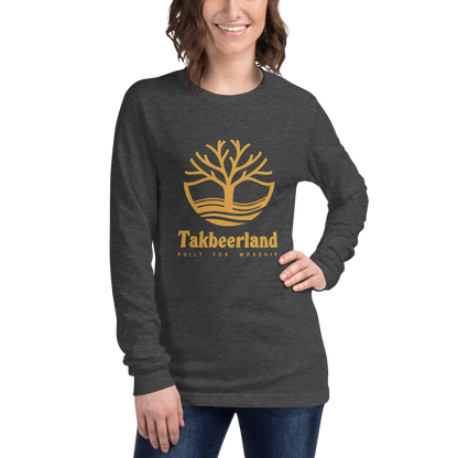 ADULT Long Sleeve Shirt - TAKBEERLAND FULL LOGO (Centered/Large) - Gold