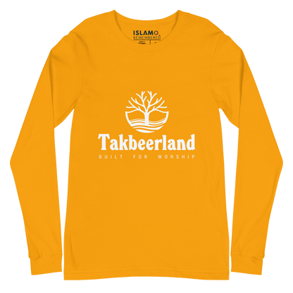 ADULT Long Sleeve Shirt - TAKBEERLAND FULL LOGO (Centered/Medium) - White