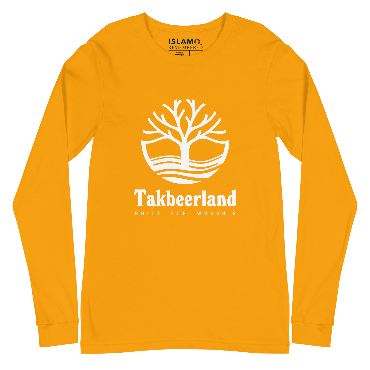 ADULT Long Sleeve Shirt - TAKBEERLAND FULL LOGO (Centered/Large) - White