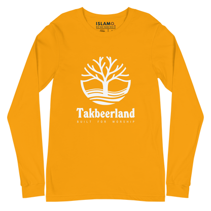 ADULT Long Sleeve Shirt - TAKBEERLAND FULL LOGO (Centered/Large) - White