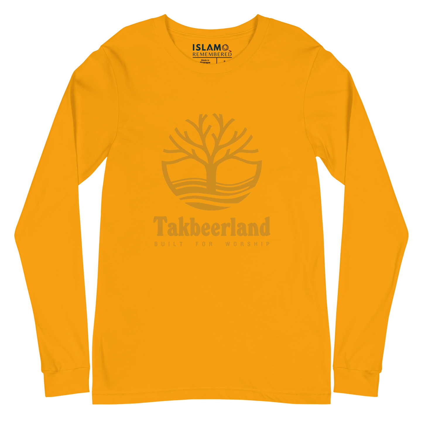 ADULT Long Sleeve Shirt - TAKBEERLAND FULL LOGO (Centered/Large) - Gold