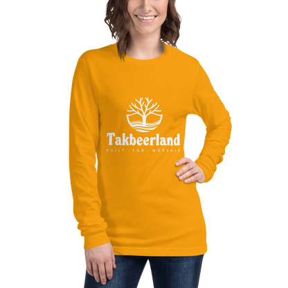 ADULT Long Sleeve Shirt - TAKBEERLAND FULL LOGO (Centered/Medium) - White