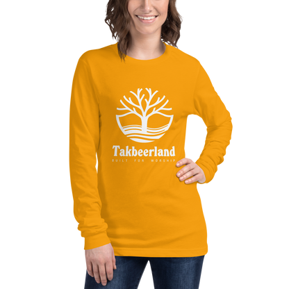 ADULT Long Sleeve Shirt - TAKBEERLAND FULL LOGO (Centered/Large) - White