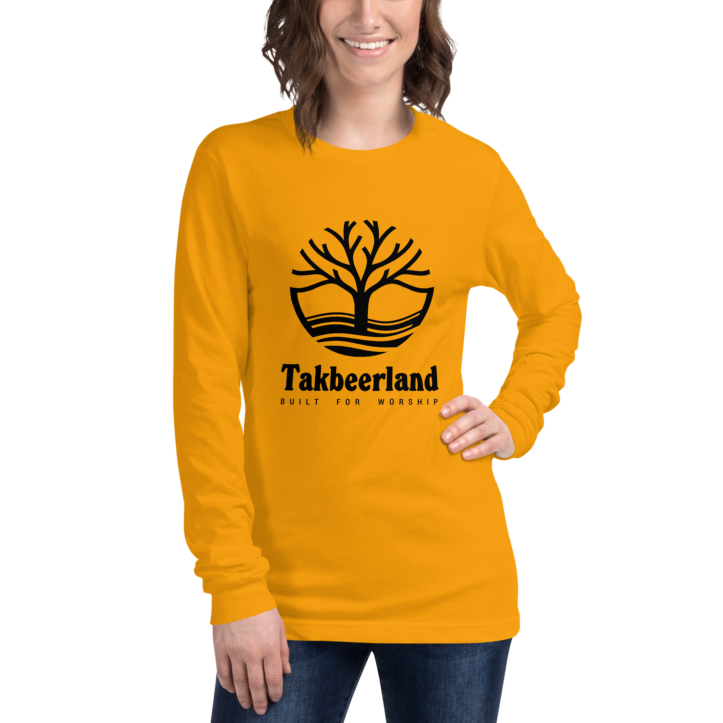 ADULT Long Sleeve Shirt - TAKBEERLAND FULL LOGO (Centered/Large) - Black