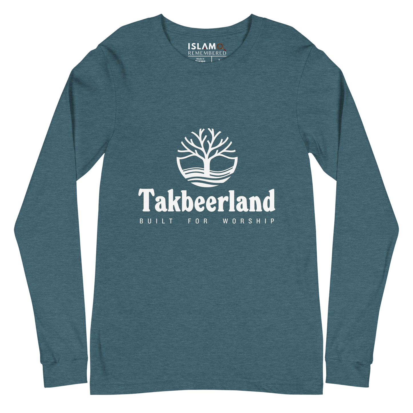 ADULT Long Sleeve Shirt - TAKBEERLAND FULL LOGO (Centered/Medium) - White