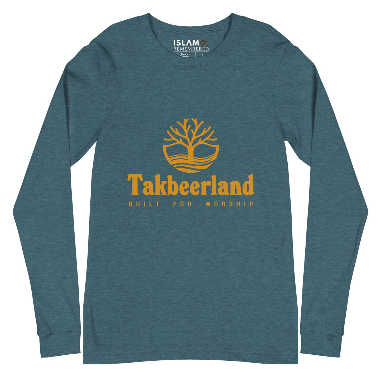 ADULT Long Sleeve Shirt - TAKBEERLAND FULL LOGO (Centered/Medium) - Gold