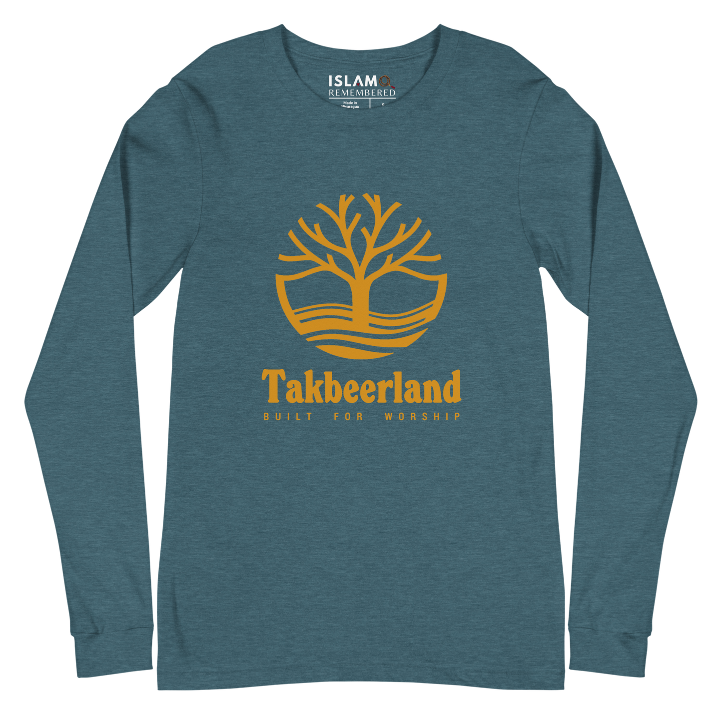 ADULT Long Sleeve Shirt - TAKBEERLAND FULL LOGO (Centered/Large) - Gold