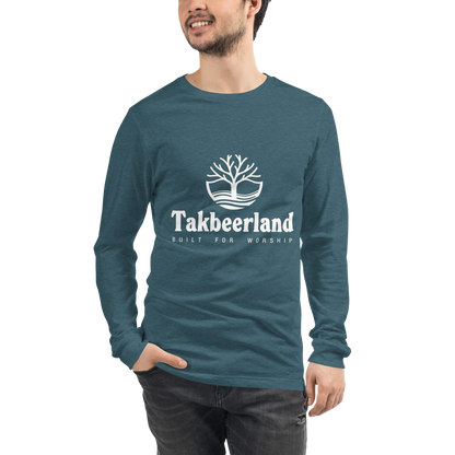 ADULT Long Sleeve Shirt - TAKBEERLAND FULL LOGO (Centered/Medium) - White