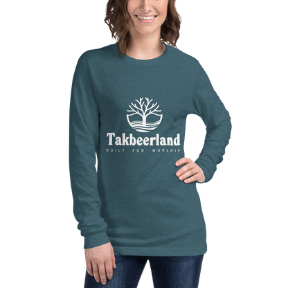 ADULT Long Sleeve Shirt - TAKBEERLAND FULL LOGO (Centered/Medium) - White