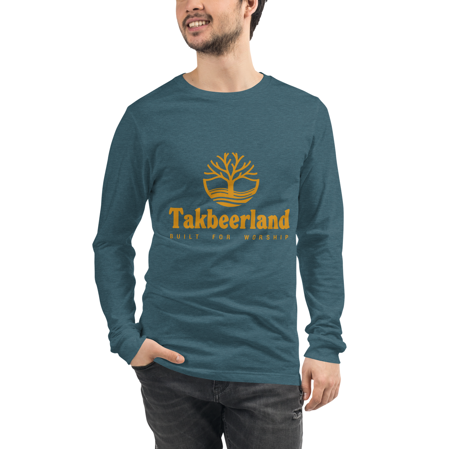 ADULT Long Sleeve Shirt - TAKBEERLAND FULL LOGO (Centered/Medium) - Gold