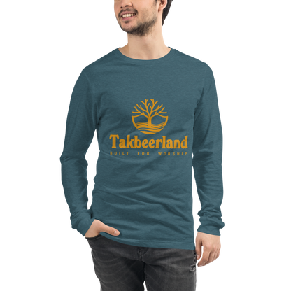 ADULT Long Sleeve Shirt - TAKBEERLAND FULL LOGO (Centered/Medium) - Gold