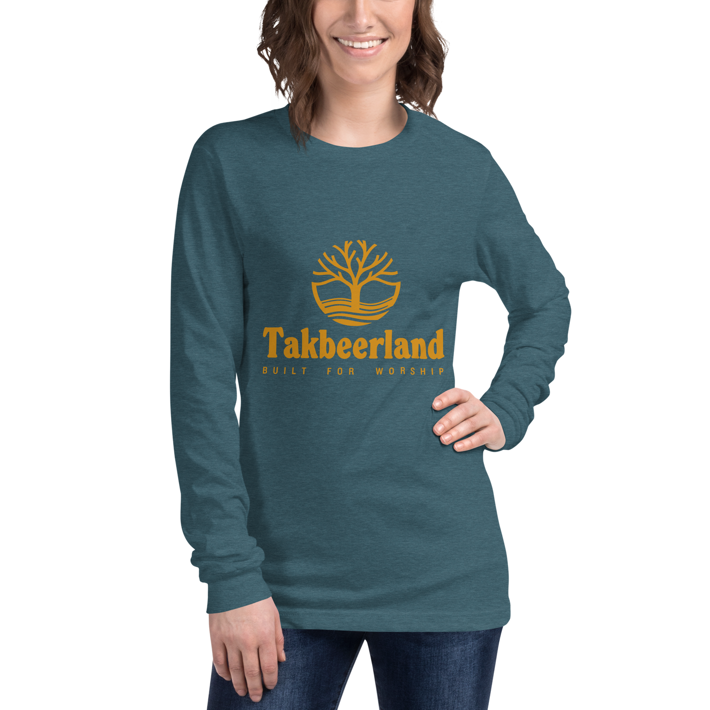 ADULT Long Sleeve Shirt - TAKBEERLAND FULL LOGO (Centered/Medium) - Gold