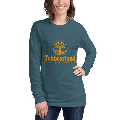 ADULT Long Sleeve Shirt - TAKBEERLAND FULL LOGO (Centered/Medium) - Gold