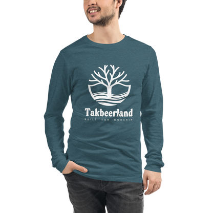 ADULT Long Sleeve Shirt - TAKBEERLAND FULL LOGO (Centered/Large) - White