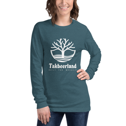 ADULT Long Sleeve Shirt - TAKBEERLAND FULL LOGO (Centered/Large) - White