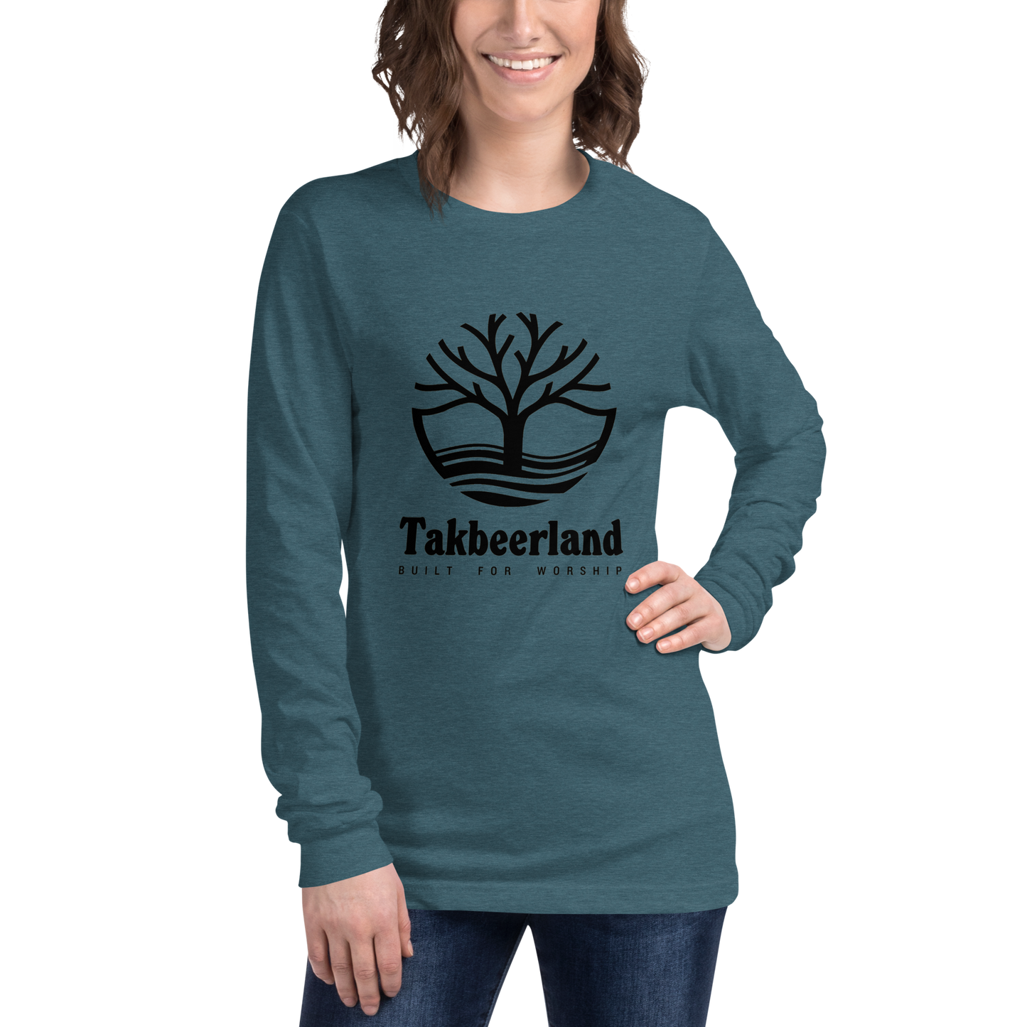 ADULT Long Sleeve Shirt - TAKBEERLAND FULL LOGO (Centered/Large) - Black