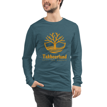 ADULT Long Sleeve Shirt - TAKBEERLAND FULL LOGO (Centered/Large) - Gold