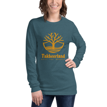 ADULT Long Sleeve Shirt - TAKBEERLAND FULL LOGO (Centered/Large) - Gold