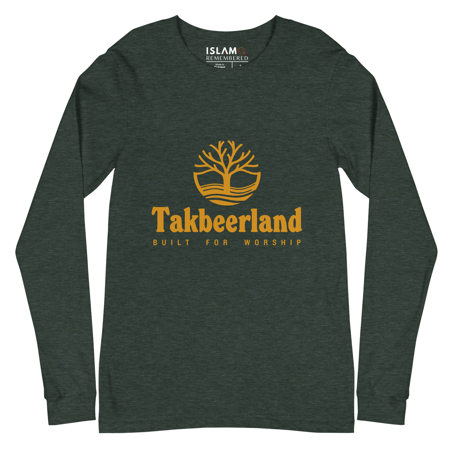 ADULT Long Sleeve Shirt - TAKBEERLAND FULL LOGO (Centered/Medium) - Gold