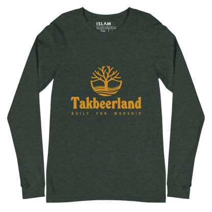 ADULT Long Sleeve Shirt - TAKBEERLAND FULL LOGO (Centered/Medium) - Gold