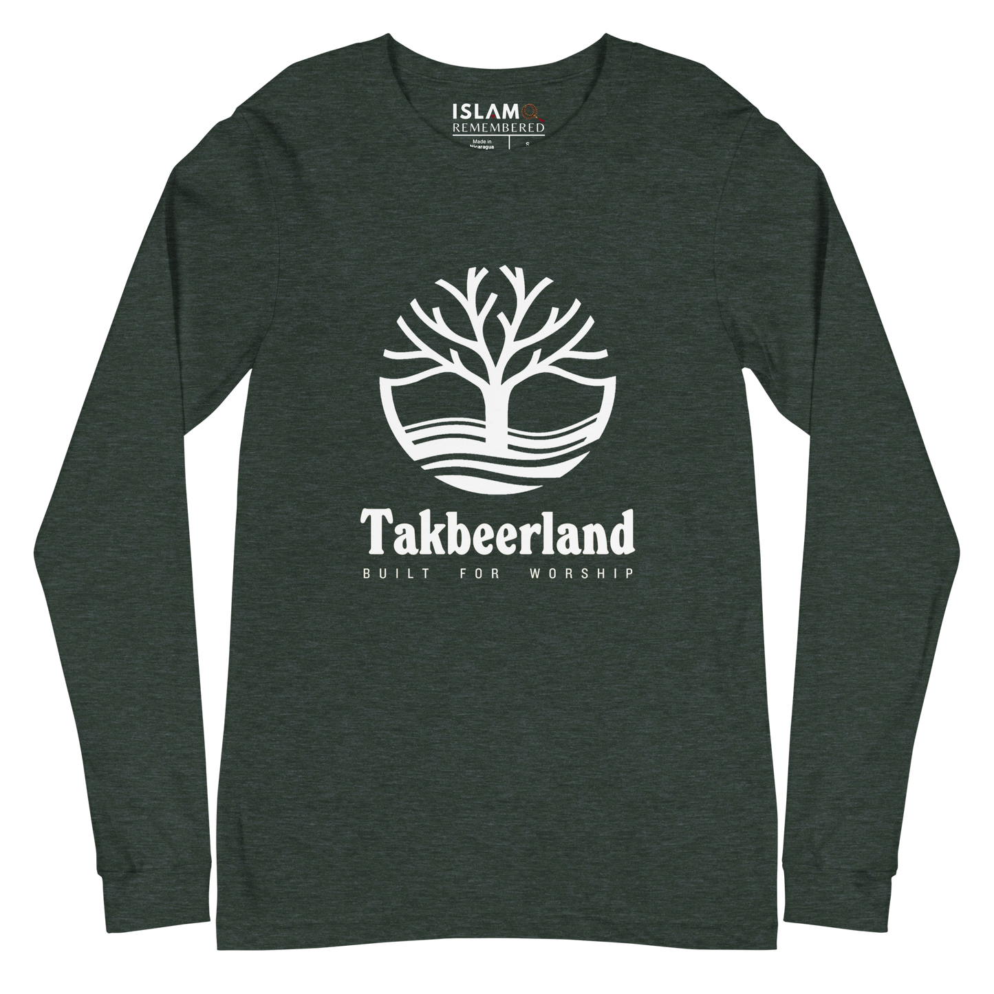 ADULT Long Sleeve Shirt - TAKBEERLAND FULL LOGO (Centered/Large) - White