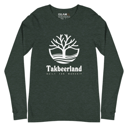 ADULT Long Sleeve Shirt - TAKBEERLAND FULL LOGO (Centered/Large) - White