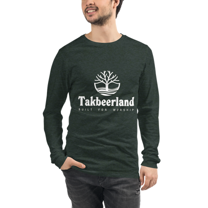 ADULT Long Sleeve Shirt - TAKBEERLAND FULL LOGO (Centered/Medium) - White