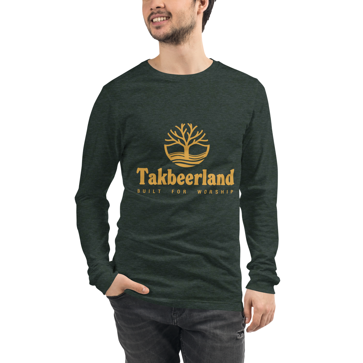 ADULT Long Sleeve Shirt - TAKBEERLAND FULL LOGO (Centered/Medium) - Gold