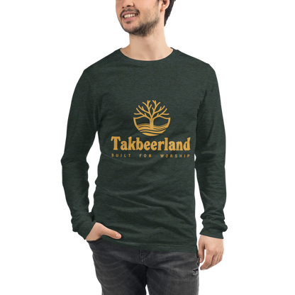 ADULT Long Sleeve Shirt - TAKBEERLAND FULL LOGO (Centered/Medium) - Gold