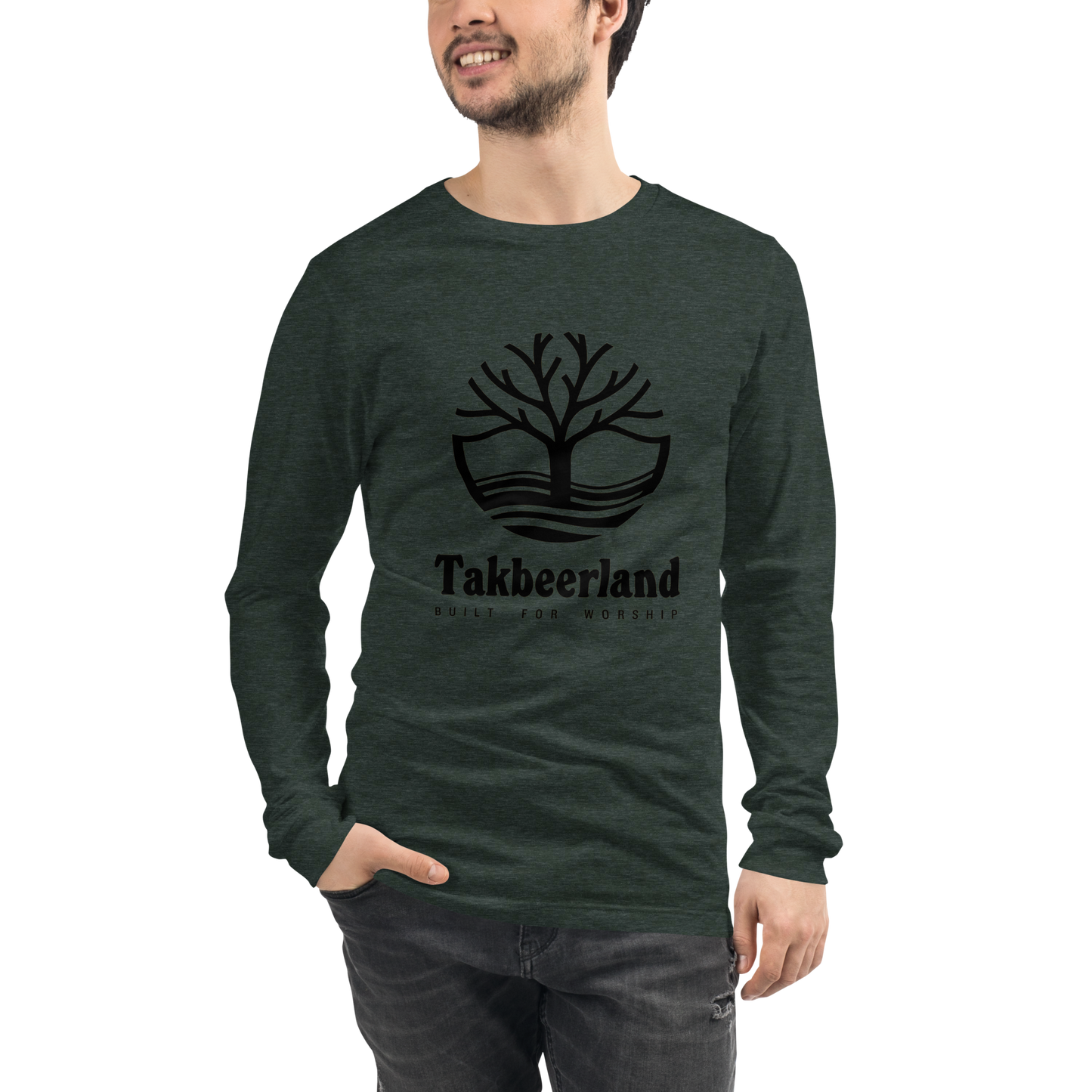 ADULT Long Sleeve Shirt - TAKBEERLAND FULL LOGO (Centered/Large) - Black