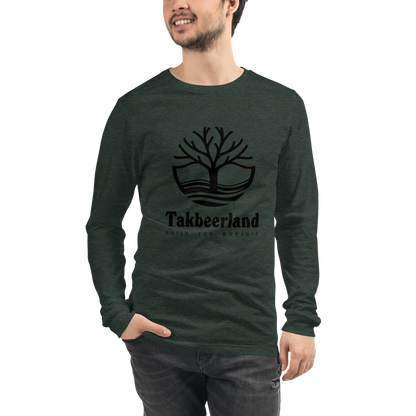 ADULT Long Sleeve Shirt - TAKBEERLAND FULL LOGO (Centered/Large) - Black