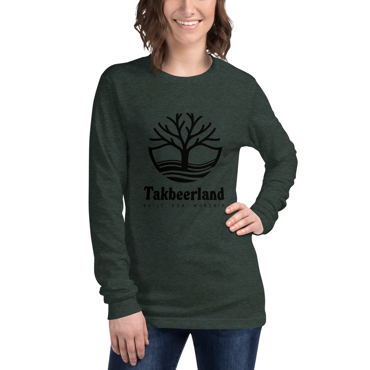 ADULT Long Sleeve Shirt - TAKBEERLAND FULL LOGO (Centered/Large) - Black