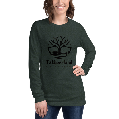 ADULT Long Sleeve Shirt - TAKBEERLAND FULL LOGO (Centered/Large) - Black